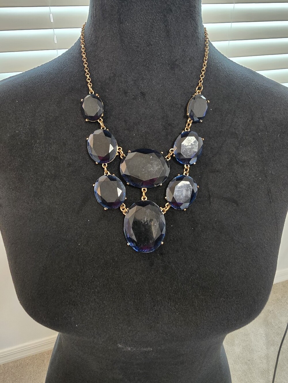 STUNNING Gold-Tone Navy Blue Statement Necklace